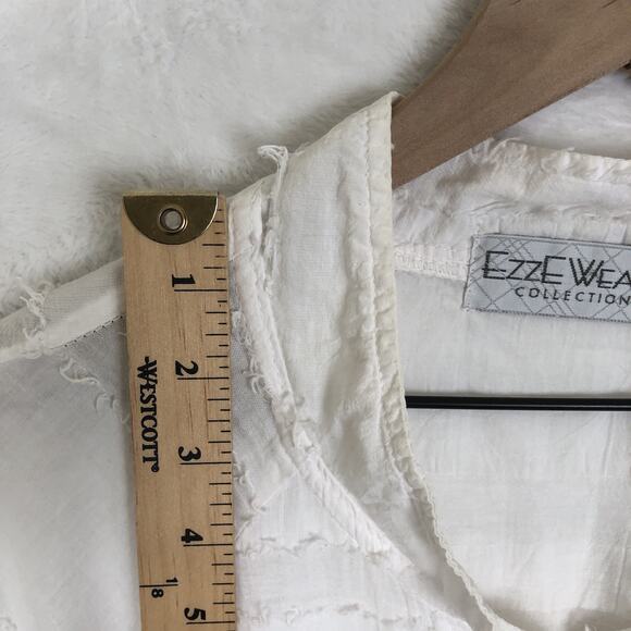 VTG EZZEWEAR Tunic Top Women's Sz M White Cotton‎ Raw Edge Button Blouse Raglan - Picture 7 of 9